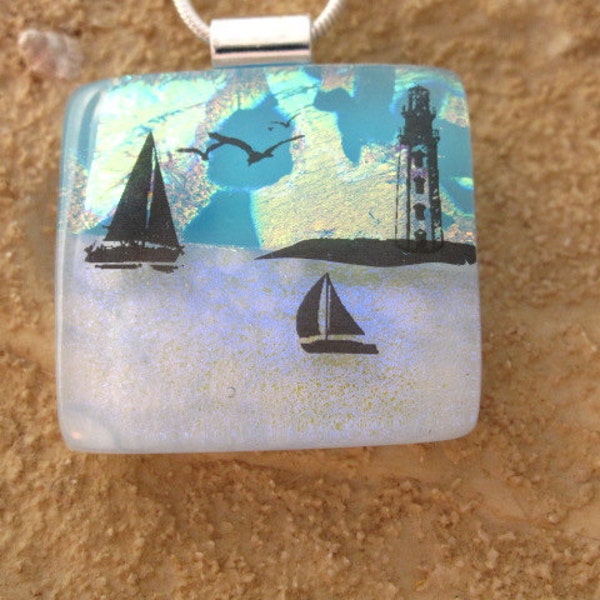 Sunset Sailing - Dichroic Fused Glass pendant - Fused Dichroic Glass Jewelry -  Necklace Exclusive -  022912p101