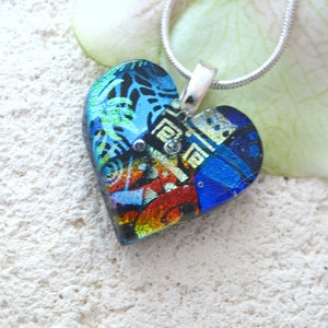 Petite OOAK Handmade Heart Necklace, Rainbow Heart Necklace, Dichroic Necklace, Dichroic Fused Glass Necklace, ccvalenzo, 082521p102 image 3