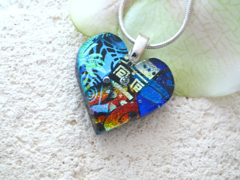 Petite OOAK Handmade Heart Necklace, Rainbow Heart Necklace, Dichroic Necklace, Dichroic Fused Glass Necklace, ccvalenzo, 082521p102 image 3