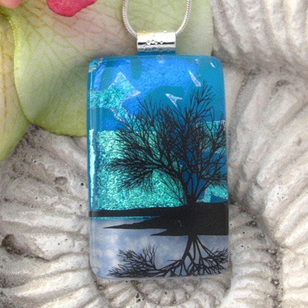 Reflection Tree - Dichroic  Fused Glass Jewelry -  Necklace - Fused  Glass Pendant - 020512p110