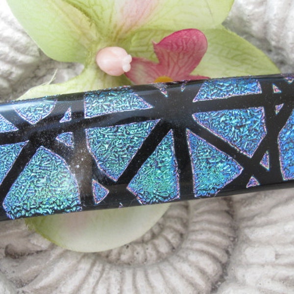 Aqua Glass Window Panes Fused Dichroic Glass Barrette 051911b102