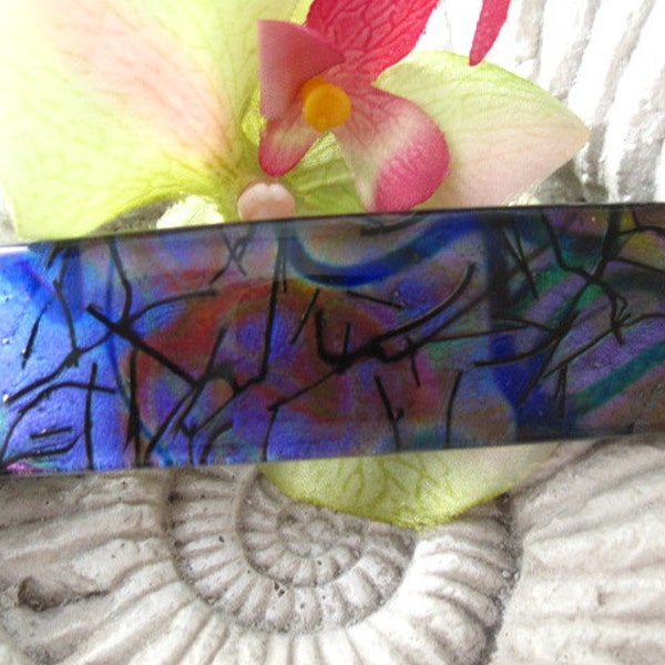 Hair Barrette - French Barrette - Fused Glass Barrette - Purple Rainbow - Glass Barrette - Fused Glass Jewelry 112311b103