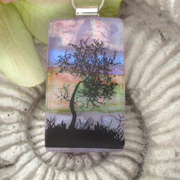 Dichroic Fused Glass Jewelry - Tree - Pendant - Dichroic Glass 102311p110