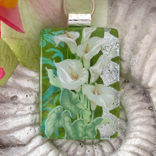 Dichroic Glass Pendant - Dichroic Fused Glass Jewelry - Fused Glass - Necklace  Calla Lily 010112p109