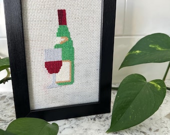Handmade, Wine, Cross Stitch, Needle Point, Gift, Decor