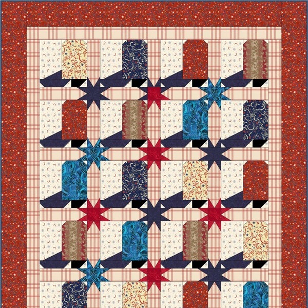 Western Patriotic Cowboy Boot Quilt Pattern 58X70 inches Instant Download PDF Pattern