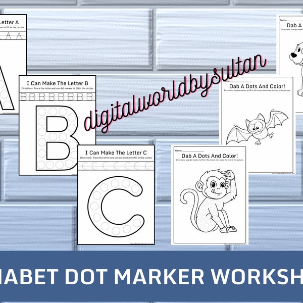 Alphabet Animal Dot Marker Worksheets, 52 Pages, Dot Marker Activities for Toddlers/Preschooler, A-Z Do a Dot Printable, Fine Motor Skill