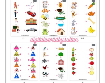 Printable Matching Worksheets, Match the Picture, Kindergarten Preschool Activity, Busybook, Educational Pages, Fun Digital Matching Games
