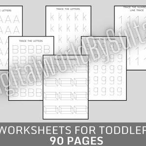 Big Tracing Activity Workbook, 90 Pages Prinable, Homeschool Busy Book, Preschool Curriculum Learning, Letters Number Lines Shapes