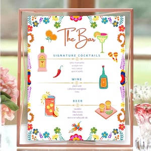 Enseigne pour boisson thème fiesta, carte de boissons modifiable moderne, menu de bar imprimable, plus de 3 000 images, enseigne de menu de bar minimaliste, modèle modifiable
