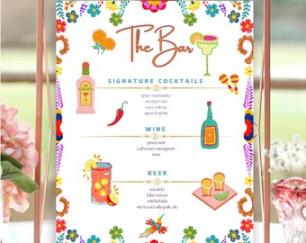 Fiesta Theme Drink Sign, Modern Editable Drink Menu, Printable Bar Menu, 3000+ Images, Minimalist Bar Menu Sign, Editable Template