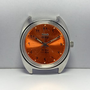 HMT Kohinoor Orange Dial Hindi 17 Jewels Hand Winding Wrist Watch For Men