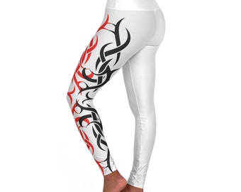 Tribal-Design – Rot und Schwarz – Yoga-Leggings mit hoher Taille (AOP)