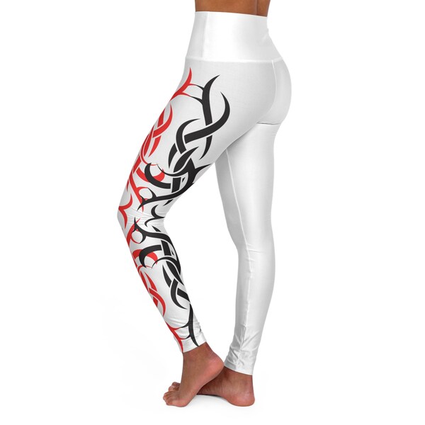 Tribal Design -Red and Black- High Waisted Yoga Leggings (AOP)