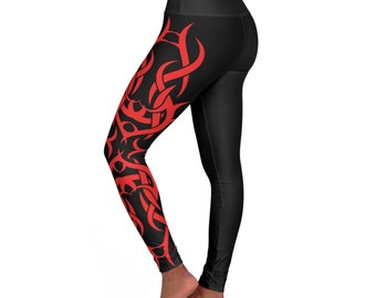 Tribal Design-Red- High Waisted Yoga Leggings (AOP)
