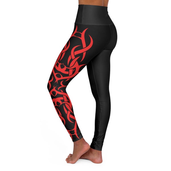 Tribal Design-Red- High Waisted Yoga Leggings (AOP)