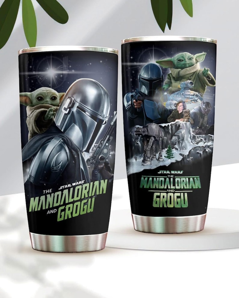 The Mandalorian And Baby Yoda Tumbler, Disney Star Wars Movie Tumbler, Galaxy Edge Cup For Men Women