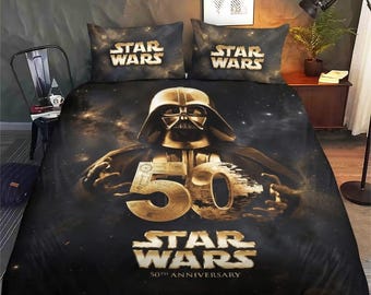 Star Wars 50th Bedding Set, Darth Vader Bed Set, Disney Movie Duvet Cover, Gift For Disney Fans