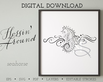 Seahorse 1  | SVG, EPS, PNG Digital download illustration | seahorse | horsin' around | Sea drawing