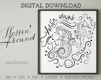 Horsing around.  SVG, EPS, PNG Digital download illustration | seahorse | horsin' around | Sea drawing