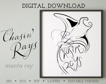 Manta Ray | Chasing Rays | SVG, EPS, PNG Digital download illustration | Stingray | Ray fish | Ray of sunshine | Sea drawing