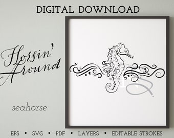 Seahorse 2  | SVG, EPS, PNG Digital download illustration | seahorse | horsin' around | Sea drawing