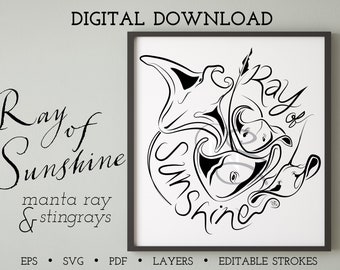 Ray of sunshine | SVG, EPS, PNG Digital download illustration | Manta Ray | Stingray | Ray fish | Chasing Rays | Sea drawing