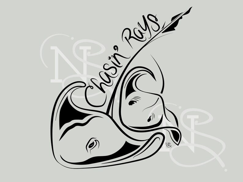 Two Stingrays Chasing Rays SVG, EPS, PNG Digital download illustration Manta ray Ray fish Ray of sunshine Sea drawing image 2