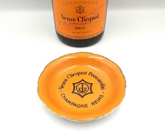 ヴーヴ・クリコ・ポンサルダンの灰皿、ヴィンテージのオレンジ色の陶器