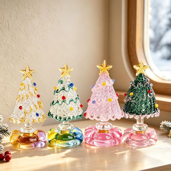 Exquisite Miniature Glass Xmas Tree with Gold Star Topper, Holiday Home Decoration, Collectible Art Piece, Special Christmas Gift for Friend