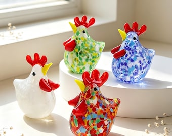 Statuetta di gallo in vetro colorato, squisito animale in vetro artistico, decorazione unica per la casa e il tavolo, collezione colorata, meraviglioso regalo per collezionisti