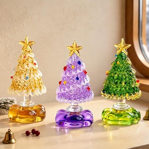 Árvore de Natal em Vidro Soprado à Mão, com Detalhe de Estrela Dourada, Escultura Festiva para Mesa, Decoração de Inverno para Casa, Presente Especial para Amigos