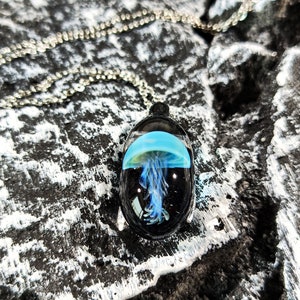 Jellyfish Glass Pendant,Jellyfish Necklace,Jellyfish Jewelry,Glass Pendant,Astronomy Jewelry,Ocean Lover Jewelry,Unique Gifts,Gifts for Her