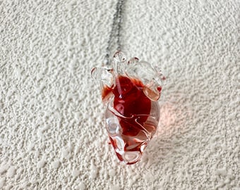 Blown Glass Heart,Glass Heart Pendant,Valentine's Gay Gifts for Her,Heart Necklace,Heart Jewelry,Glass Heart,Gifts for Her