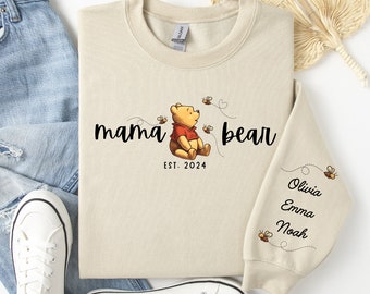 Aangepaste Mama Bear Sweatshirt, nieuwe moeder cadeau, Moederdag Sweatshirt, gepersonaliseerd moeder sweatshirt, Mama Est met kindernaam op mouw moeder cadeau