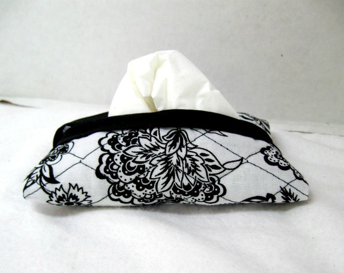 Quilted Tissue Holder Pocket Size Floral White Black Etsy