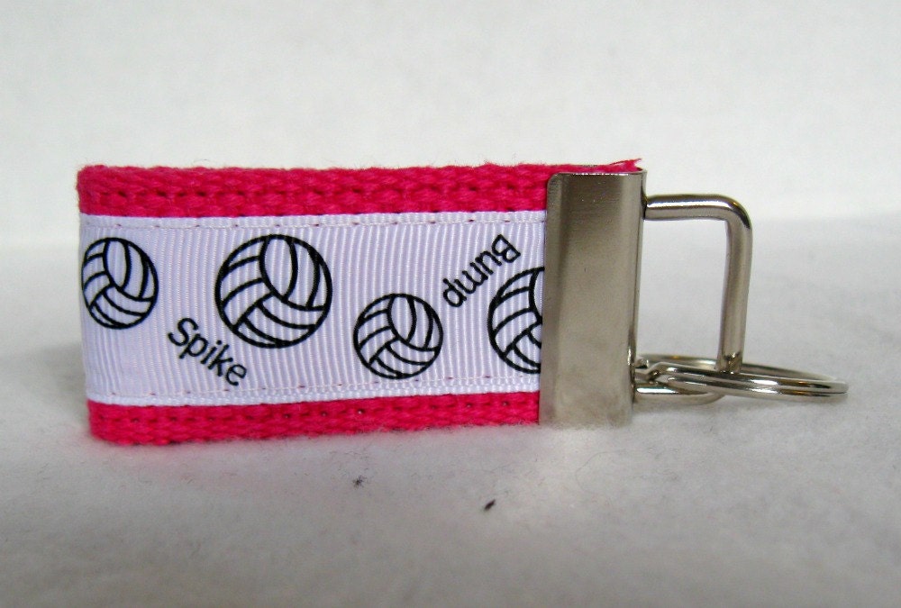 PINK Volleyball Key Fob Mini Keychain Sports Key Ring