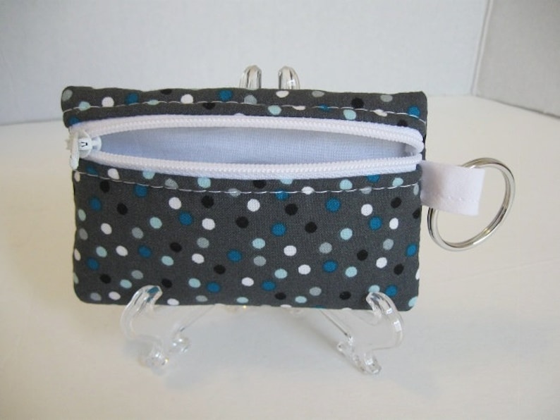 Key Chain Coin Purse Dot Small Zippered Pouch Grey Dots Coin Purse Polka Dots Change Purse Ear Bud Case Modern Change Purse