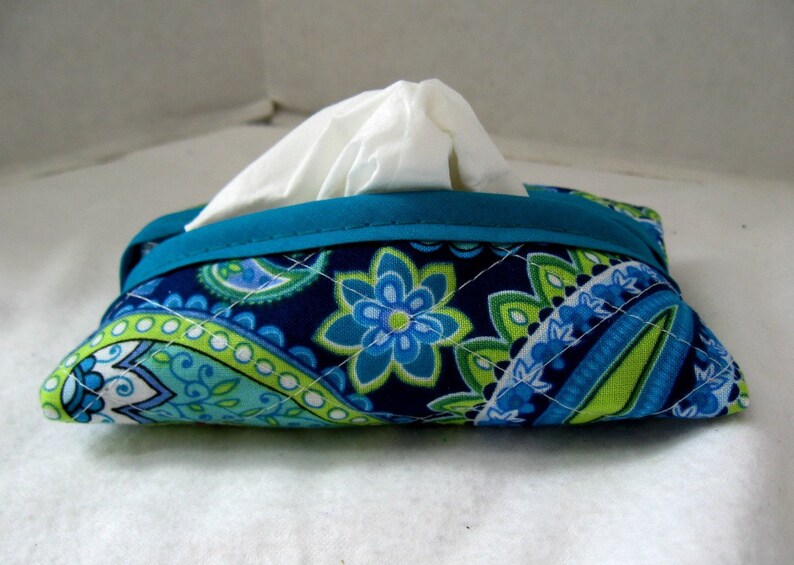 Quilted Tissue Holder Pocket Size Paisley Teal Lime Green Etsy
