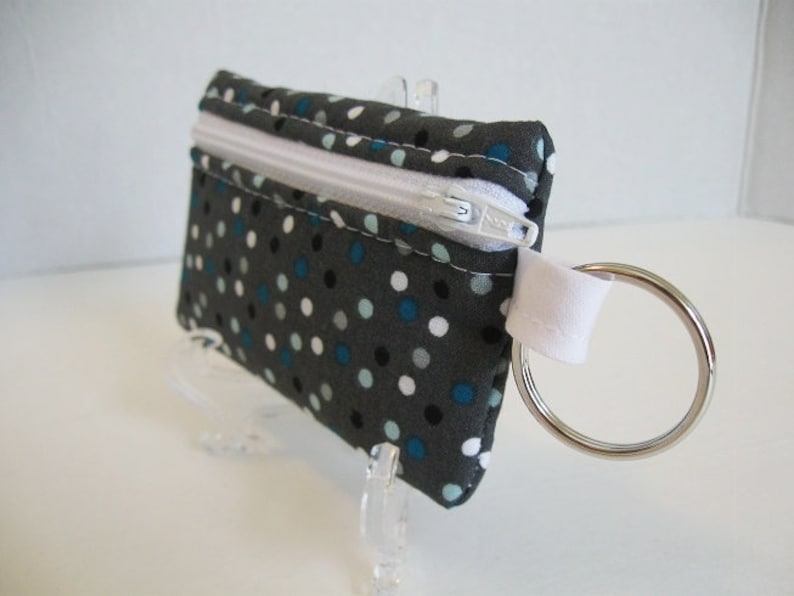 Key Chain Coin Purse Dot Small Zippered Pouch Grey Dots Coin Purse Polka Dots Change Purse Ear Bud Case Modern Change Purse