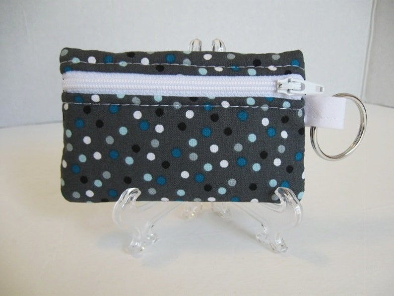 Key Chain Coin Purse Dot Small Zippered Pouch Grey Dots Coin Purse Polka Dots Change Purse Ear Bud Case Modern Change Purse