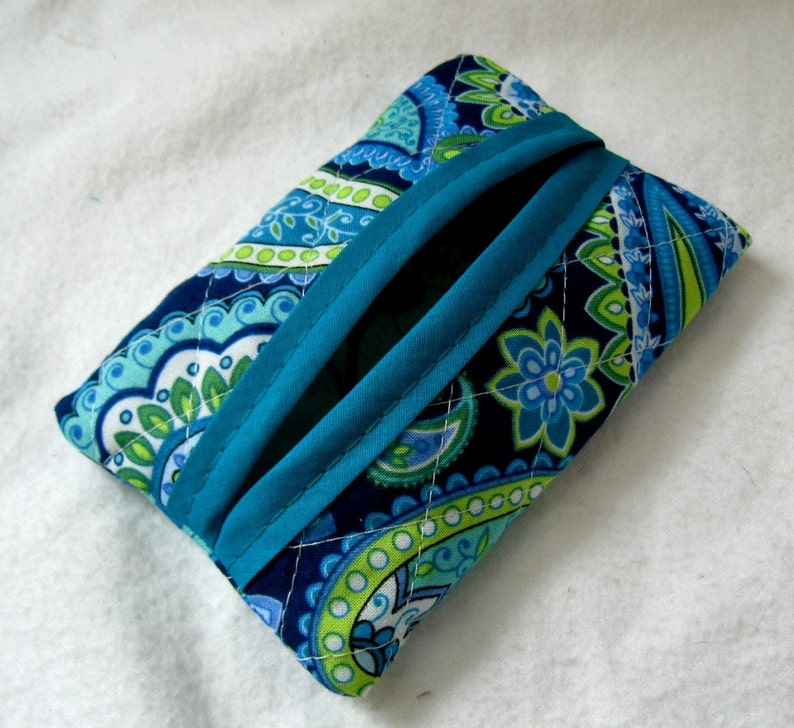 Quilted Tissue Holder Pocket Size Paisley Teal Lime Green Etsy