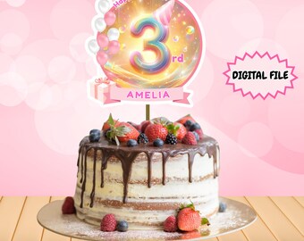 3rd Birthday Cake topper, Printable Cake Decor, Editable Canva Template, Printable Cake Topper Digital Download