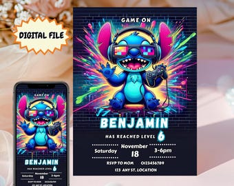 Stitch Gamer Birthday Invitation, Editable Template (Digital Download)