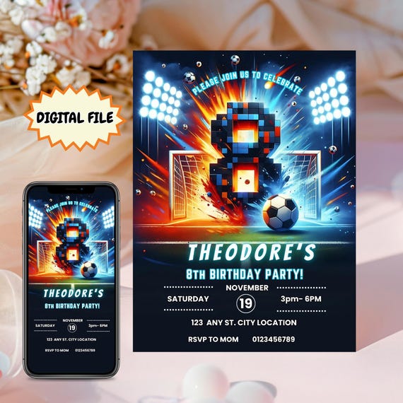 Editable Soccer Birthday Invitation Template, Soccer Invitation, 8th Birthday Boy, Digital Download