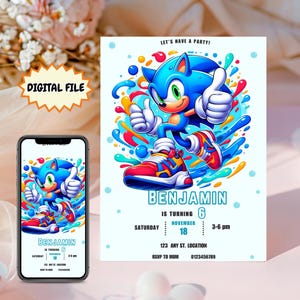 Editable Sonic Invitation, Super Sonic Party Invitation, Sonic Editable Birthday Invitation, Super Hedgehog Boys Party Invite, Edit in Canva