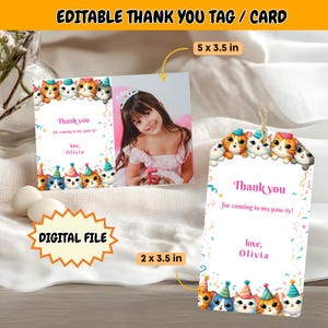Cat Birthday Favor Tag, Kitten Birthday Thank You Tag, Girl Paw-ty Favor, Kitty Cat Girl Birthday, Editable Thank You Card, Digital Download