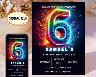 6th Boy Invitation, Editable Boy Birthday Invites, 6th Birthday Invitation, Boy Invites, 6th Birthday, Editable Invitation, Digital Download