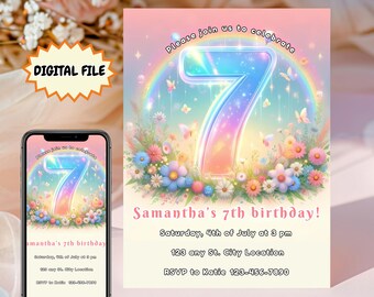 Fairy 7th Birthday Invitation Editable, Enchanted Garden Invite, Girl Birthday Invite, Digital Download
