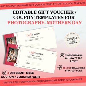 Buono regalo per la fotografia, buono regalo per la fotografia, regali per la fotografia, festa della mamma, evento per la festa della mamma, modello modificabile, fotografo